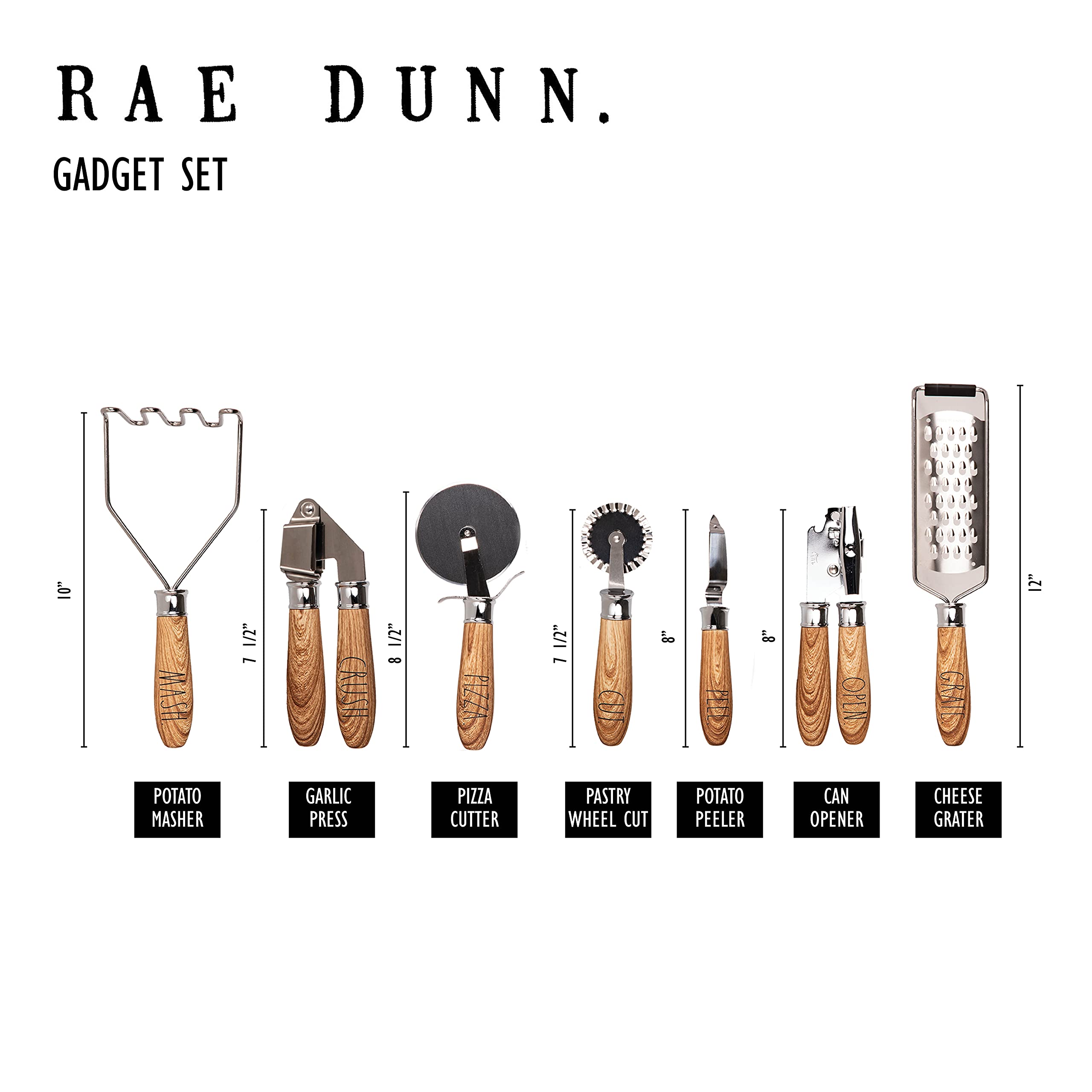 Rae Dunn Everyday Collection Küchenhelfer-Set, Holz und Edelstahl, 7-teilig