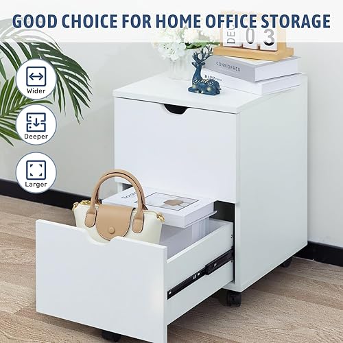 Miniatura 5 de HollyHOME Archivador móvil de madera con 2 cajones profundos, para debajo del escritorio, para oficina en casa, soporte de impresora rodante, para