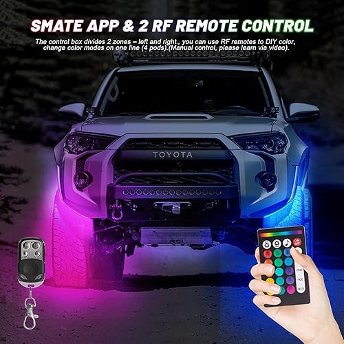 Miniatura 45 de 12 vainas RGB LED Rock Lights para camiones, carrito de golf, camioneta, todoterreno, RV, UTV, ATV, SUV, kit impermeable multicolor para autos