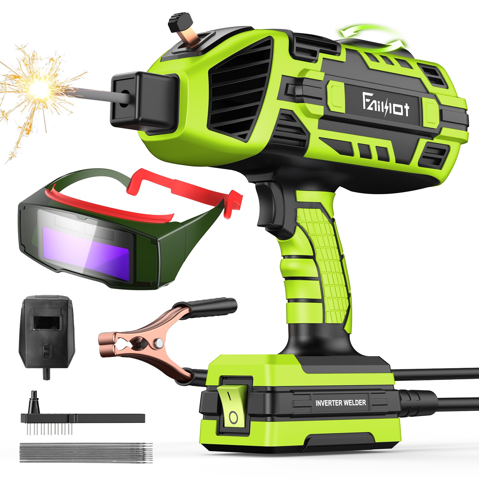 Portable Electric Welder Machine 220V with Auto Darkening Goggles: 6 Variable Current Adjustment IGBT Inverter ARC Handheld Welding for 3/32"-1/8" Rods for Repair, Professional Welding Projects, Green
