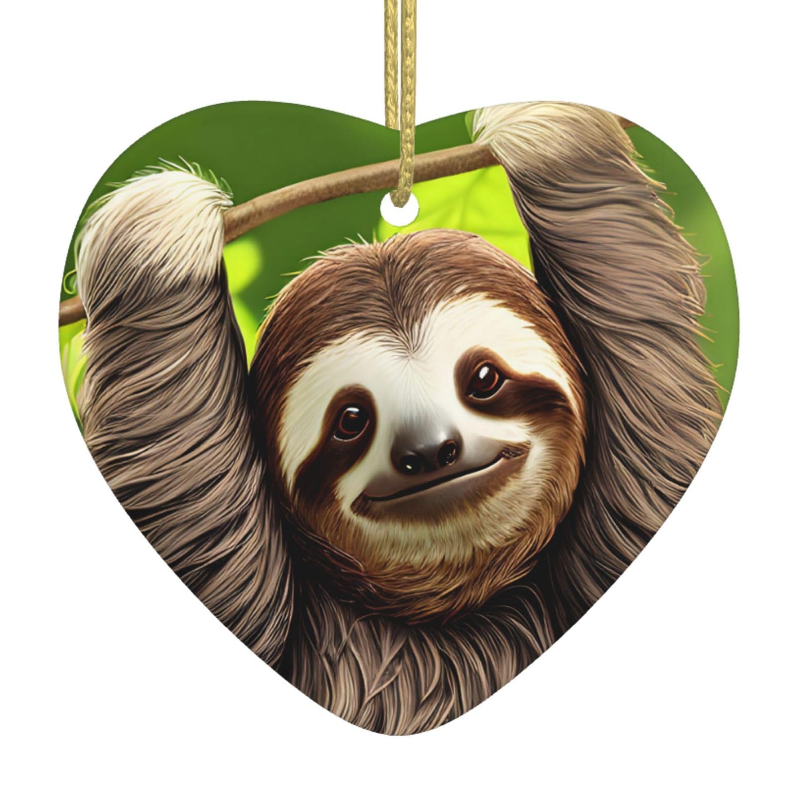 Cute Sloth Ceramic Christmas Heart Pendant with Silk Thread, Christmas Tree Home Decoration