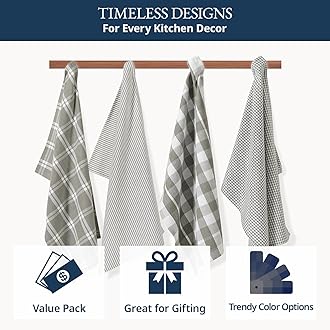 LANE LINEN Kitchen Towels Set - Pack of 4 Cotton Dish for Drying Dishes, 18 x 28 , Hand Towels, Tea Kitchen, Quick Towel Slate Grey
