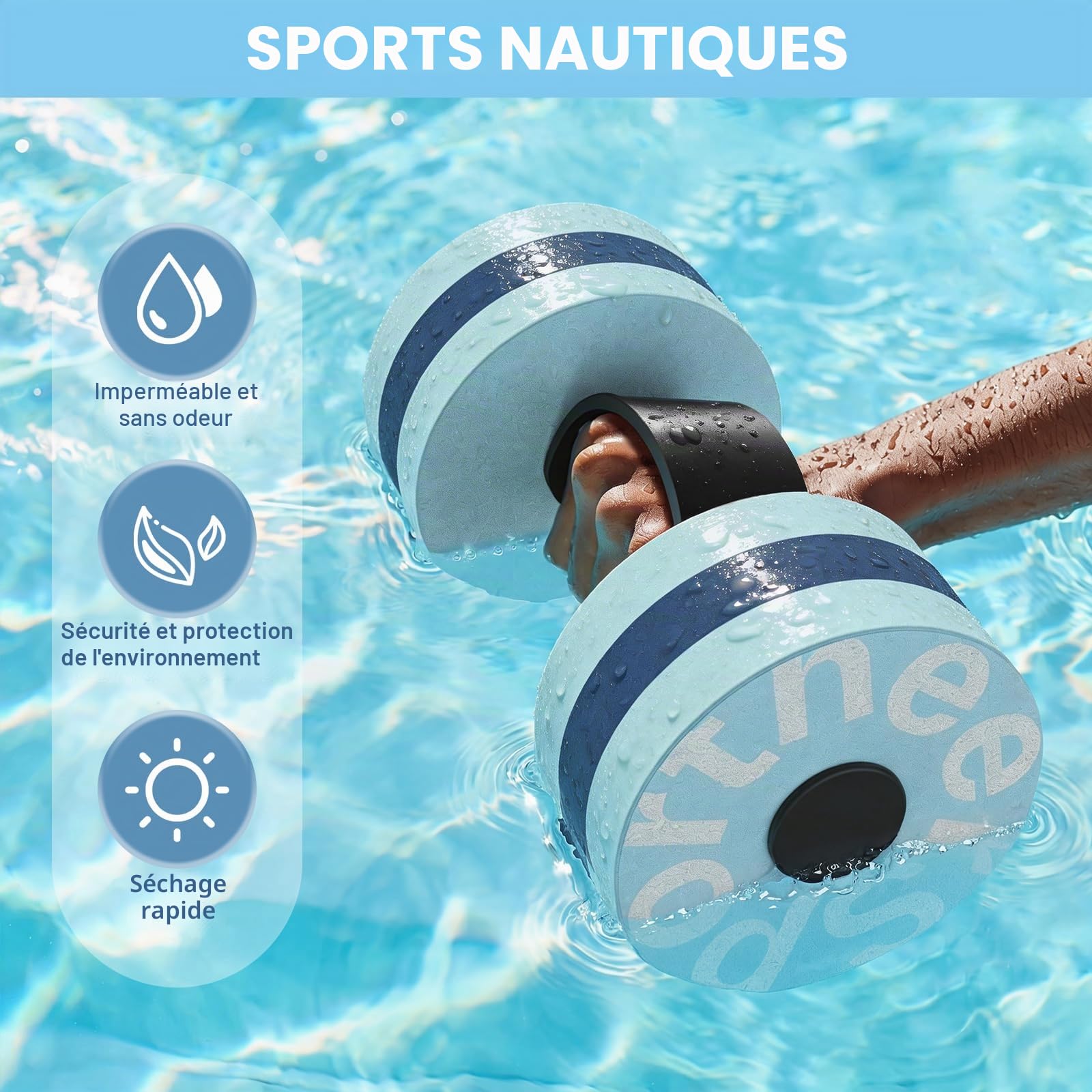 Sportneer Lot d'haltères en mousse EVA pour l'aquagym et l'aquafitness, appareils d'aquagym et accessoires pour un entraînement efficace de l'eau