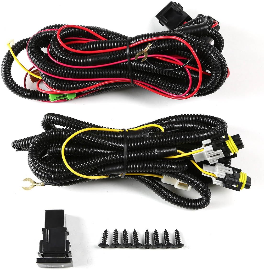 Auto Dynasty Fog Lights Assembly Compatible with 2012-2014 Yaris Hatchback Front Bumper Driving Fog Lamps with Switch and Bulbs, Driver and Passenger Side, Smoked Lens