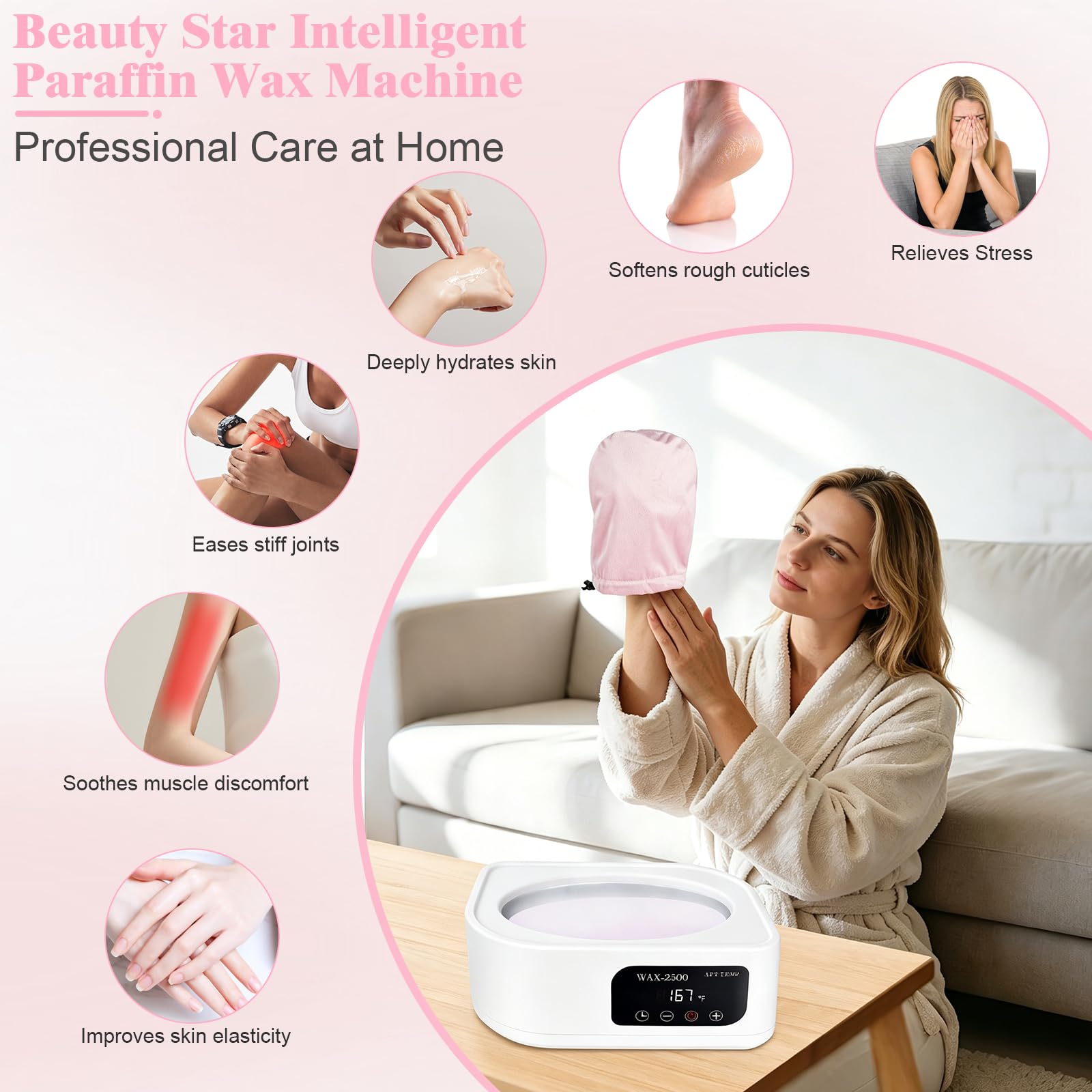 Beauty Star Macchina per cera di paraffina per mani e piedi, grande capacità da 3500 ml, con timer automatico e funzione di mantenimento del calore, kit idratante per alleviare l'artrite, pelle secca