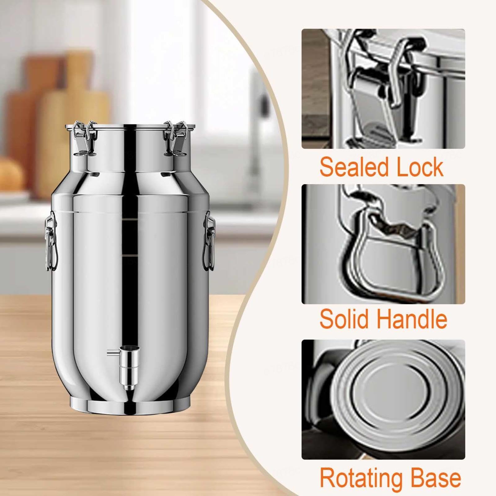 cubo de acero inoxidable 10l con tapa jarra con grifo Cubo para Transportar Leche, para almacenar líquidos y sólidos,A-30liter
