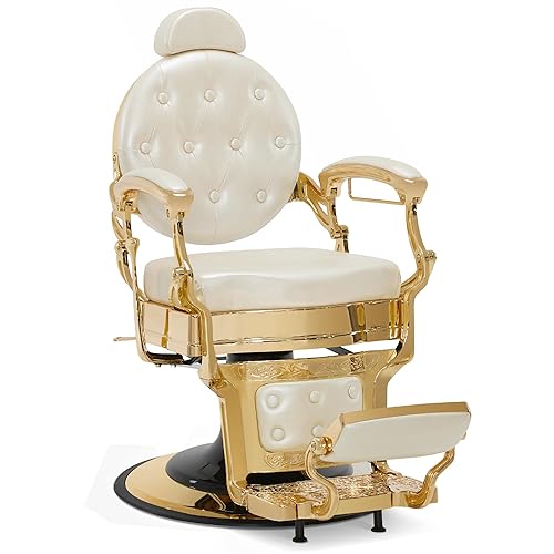 BarberPub Silla de peluquero resistente para hombres con reposacabezas, sillas reclinables hidráulicas de metal antiguo multiusos, equipo de