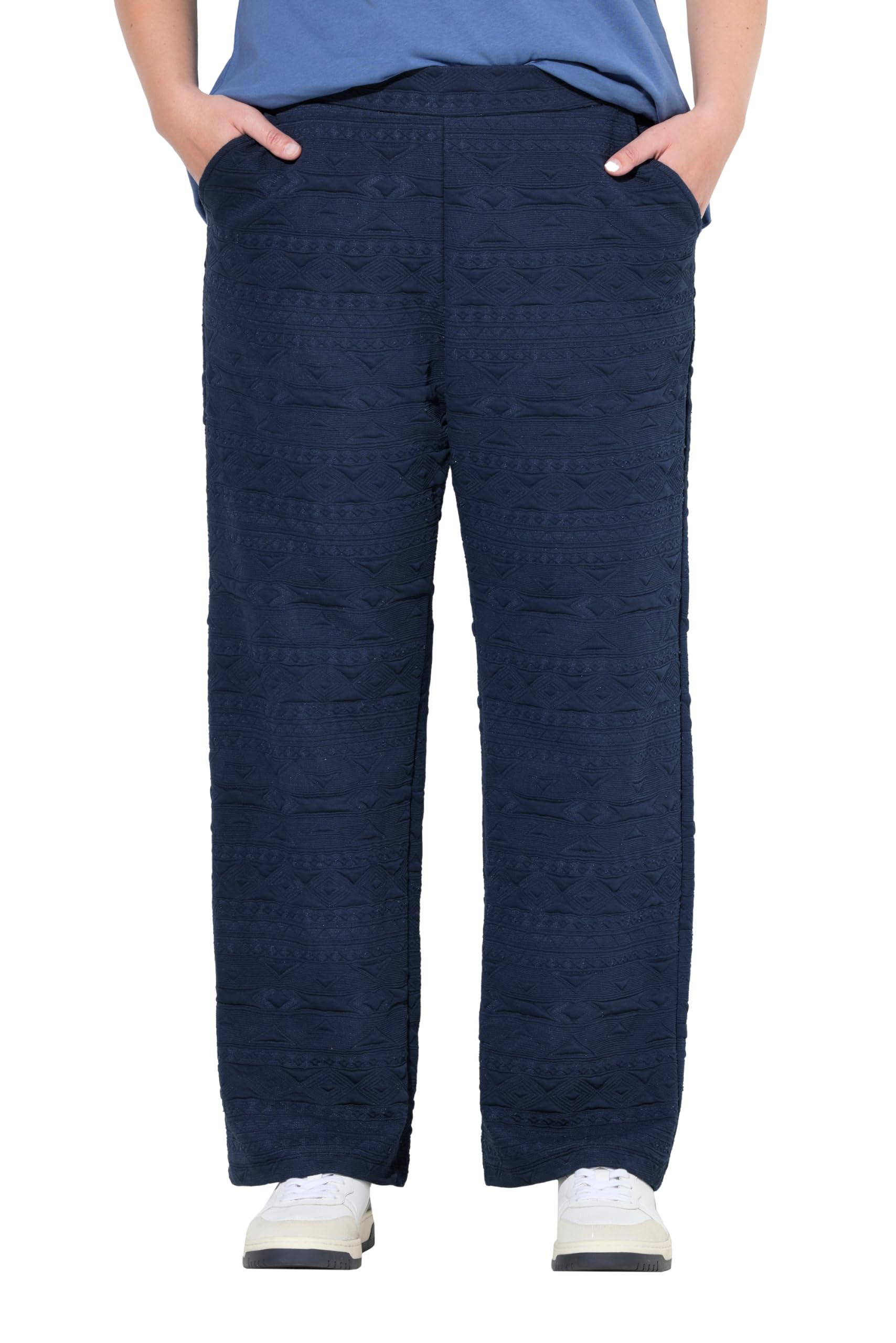 Ulla Popken Damen große Größen Übergrößen Plus Size Jacquard-Hose Rose, weites Bein, Komfortbund, Biobaumwolle 843839