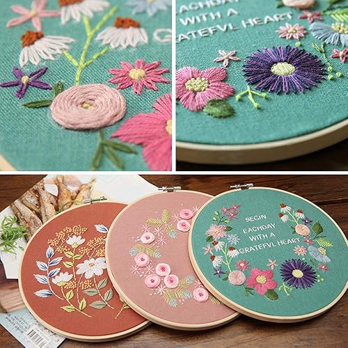 Miniatura 4 de Kit de iniciación de bordado con patrón, gama completa de kits de bordado con 1 paño de bordado con patrón, 1 aro de bordado de bambú, kit de