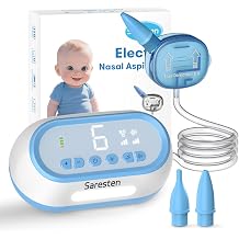 Electric Nasal Aspirator for Baby, Rechargeable Nose Sucker for Baby with 2 Silicone Tips, Adjustable 6 Suction Level, Booger Sucker with Music and Light Function, Blue