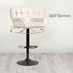 HOMCOM Adjustable Bar Stools Set of 2, Swivel Tufted Linen Fabric Barstools with Footrest and Armrests, Bar Chairs for Kitchen Counter and Dining Room, Cream White