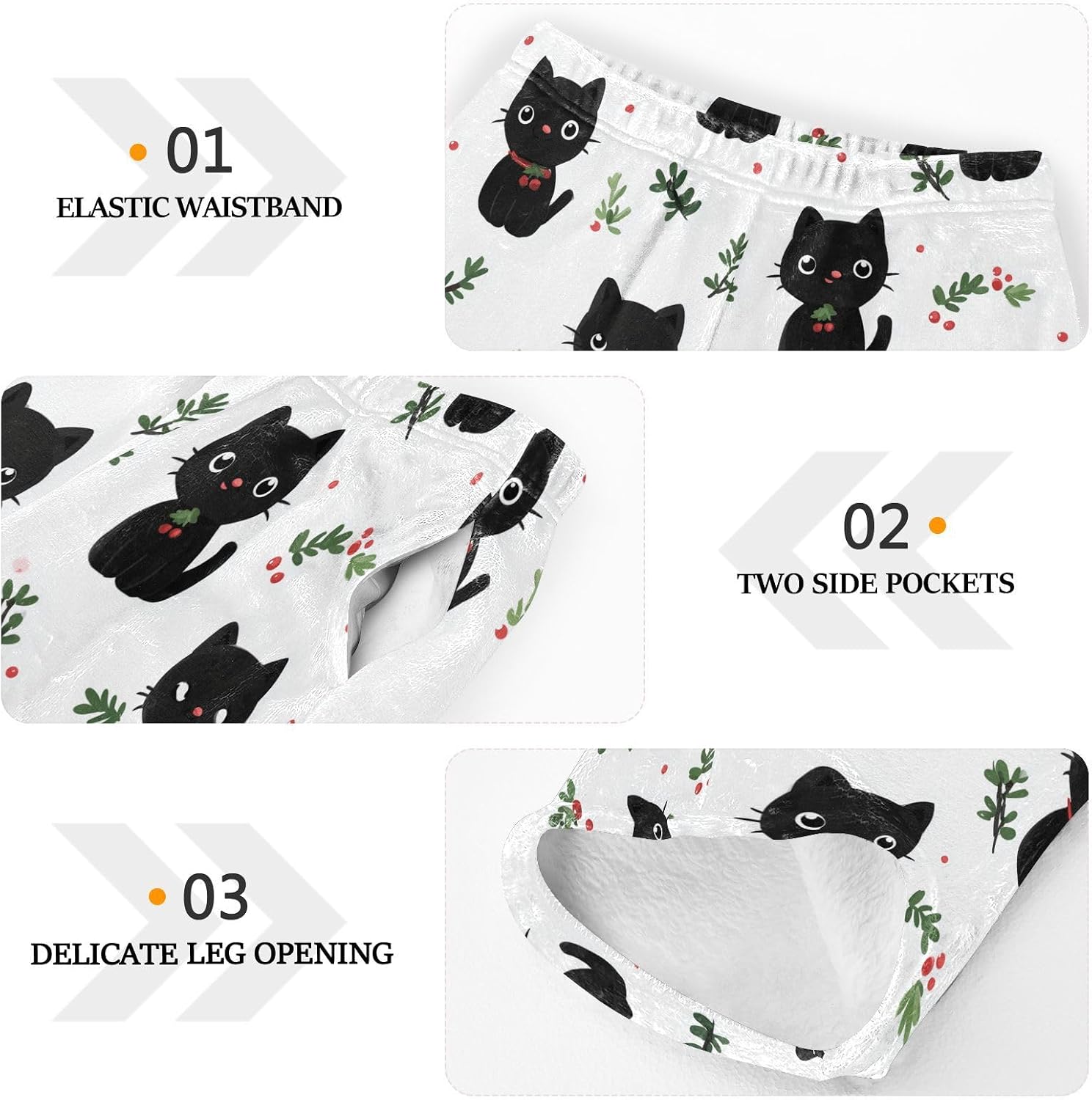 visesunny Black Cat Christmas Theme Boys Pants for Kids Fleece Bottoms Long Jogger Pants Trousers with Pockets Size 6-14Y