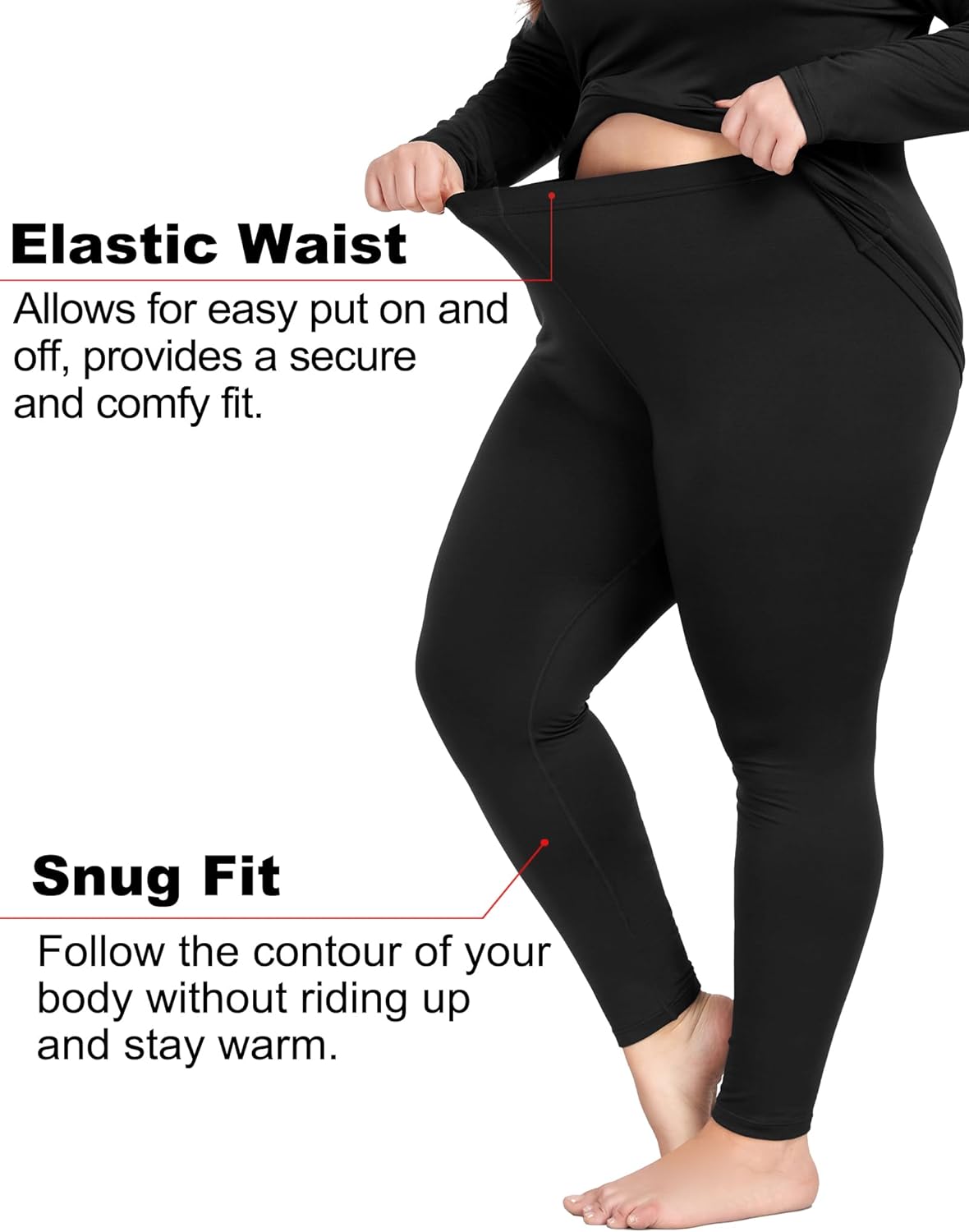 COOTRY Plus Size Thermal Underwear for Women V Neck Long Johns Base Layer Winter Top and Bottom Sets - Image 3