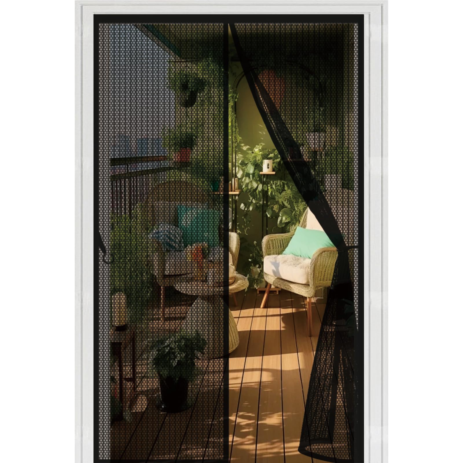 Liuyanyan Black Fly Screens For Doors 104 X 212 Cm Without Drilling, With Strong Magnets And Magic Band, Automatically Closes, Keep Insects Door Curtains To Stop Flies Garde L'air Frais,