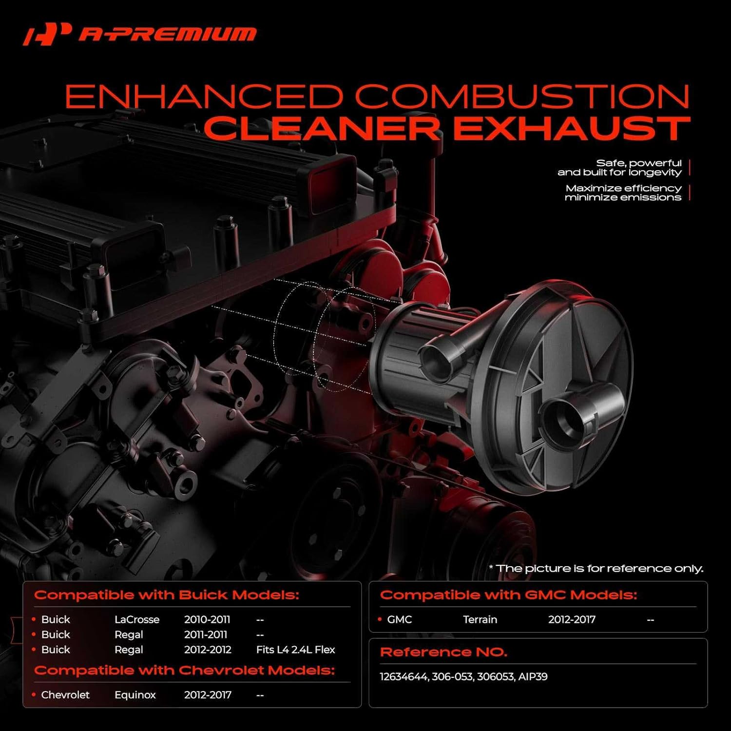 A-Premium Secondary Air Injection Smog Pump Compatible with Chevrolet Equinox 2012-2015 & GMC Terrain 2012-2015 & Buick LaCrosse 2011, Regal 2011-2012, 2.4L