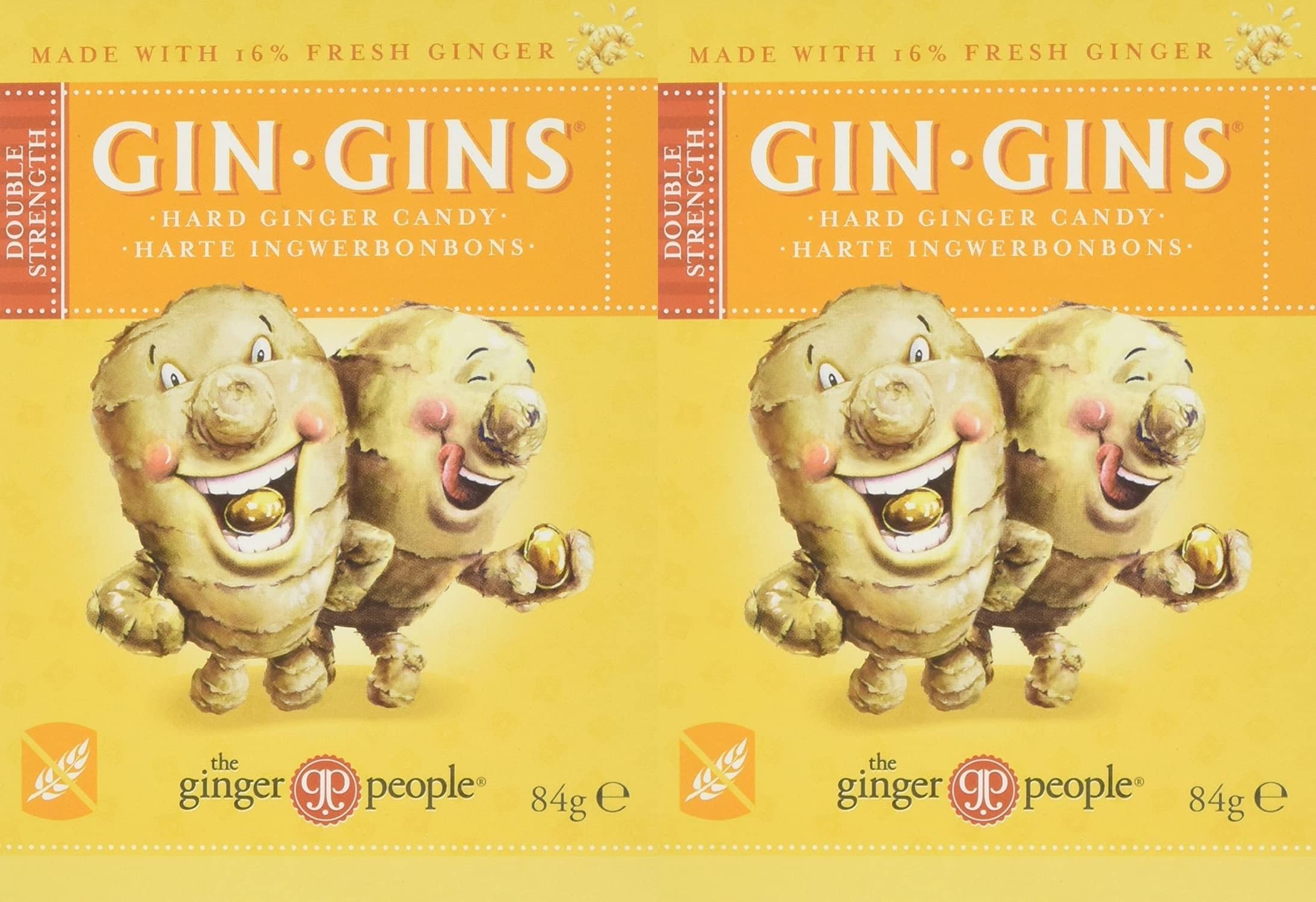 Happy Bees Bundle The Ginger People Gin Gins Hard Ginger Candy with 16% Real Ginger 84g (2 Pack)