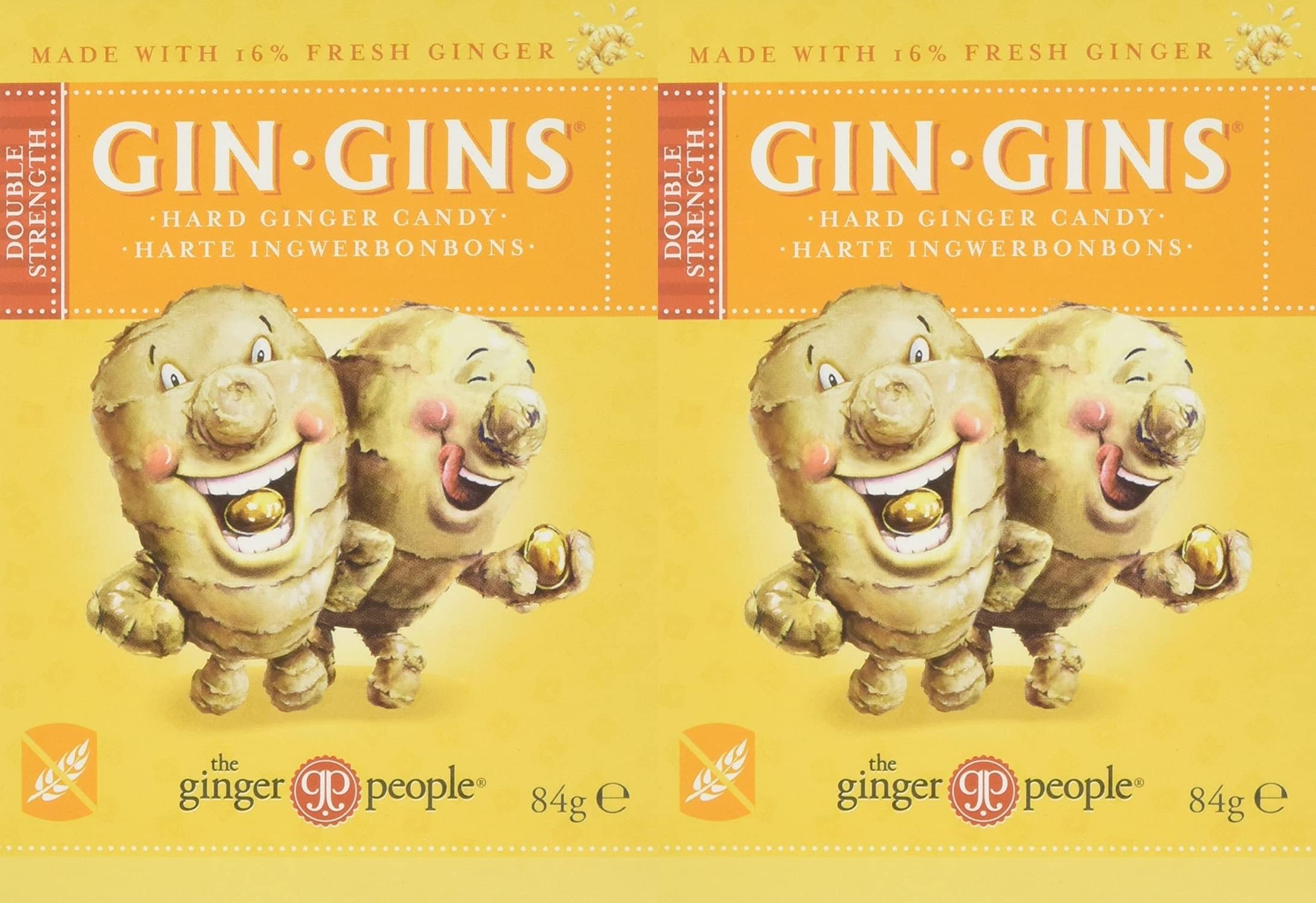 Happy Bees Bundle The Ginger People Gin Gins Hard Ginger Candy with 16% Real Ginger 84g (2 Pack)