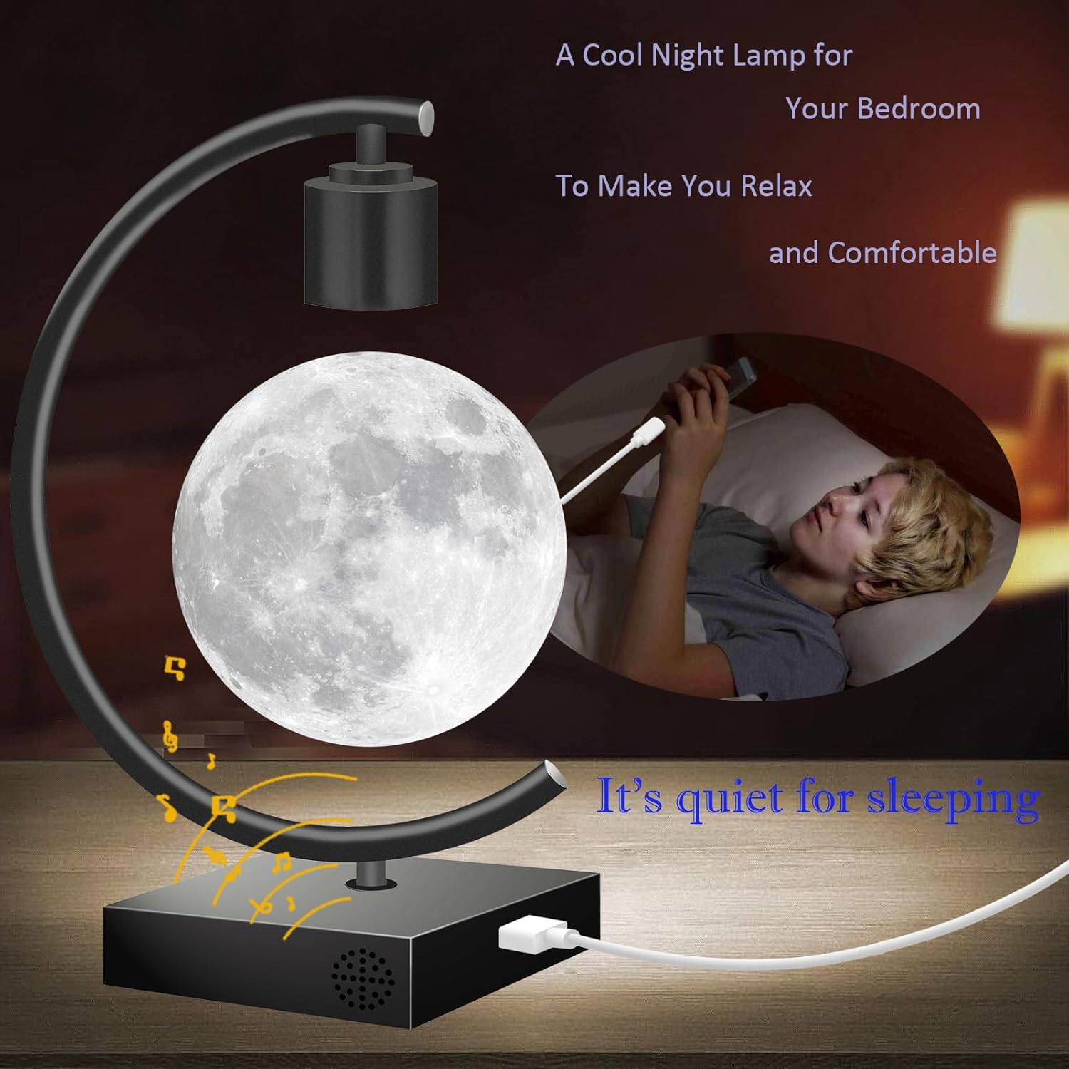 Magnetic Levitating Moon Lamp with Bluetooth Speaker 18W Fast Charger for iPhone iPad Samsung Galaxy Smart Watch Floating 3D Moon Magnet Planet Globe LED Night Light Colorful Christmas Gift