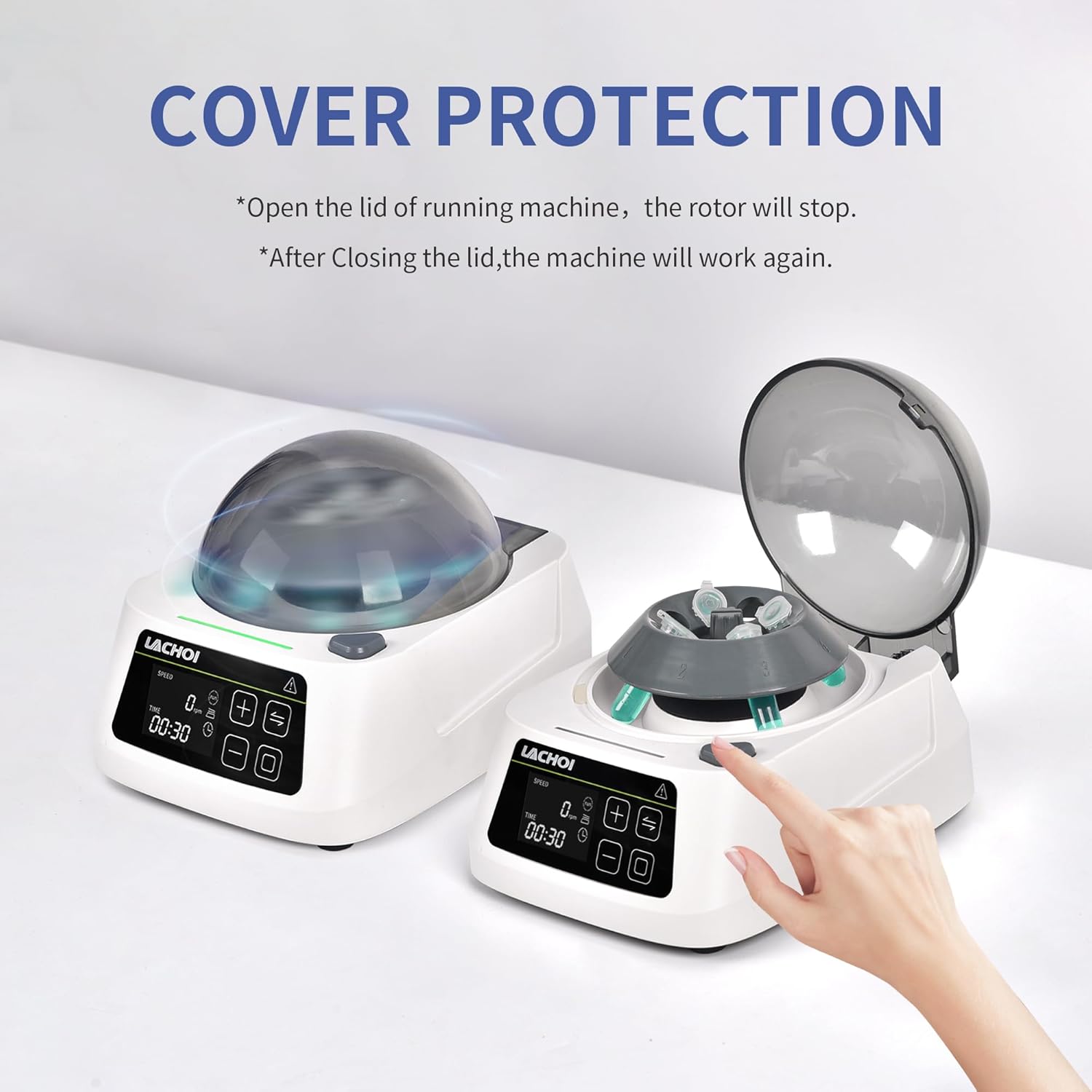 Mini Lab Centrifuge Machine LCD 1000-10000RPM 5600×g Digital Timer for Microtubes Mini Centrifuge Benchtop with 2 Rotors for 8×0.2/0.5/1.5/2ml Tubes&2×8×0.2ml PCR Strips Microcentrifuge