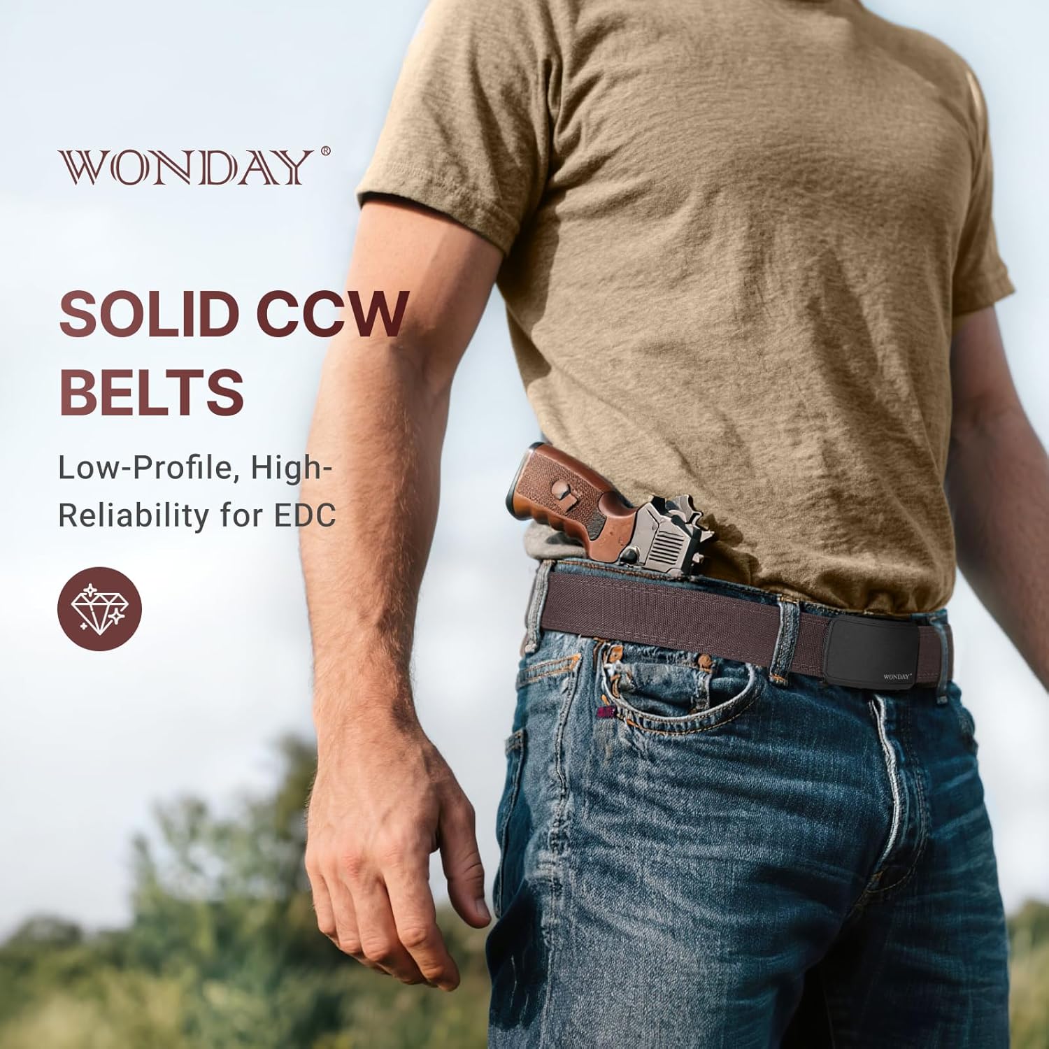 WONDAY Tactical Gun Belt Patented Ratchet CCW Rigid Men EDC Stiff Heavy Duty Work 1.5" Battle Concealed Carry Nylon Belts - Image 3