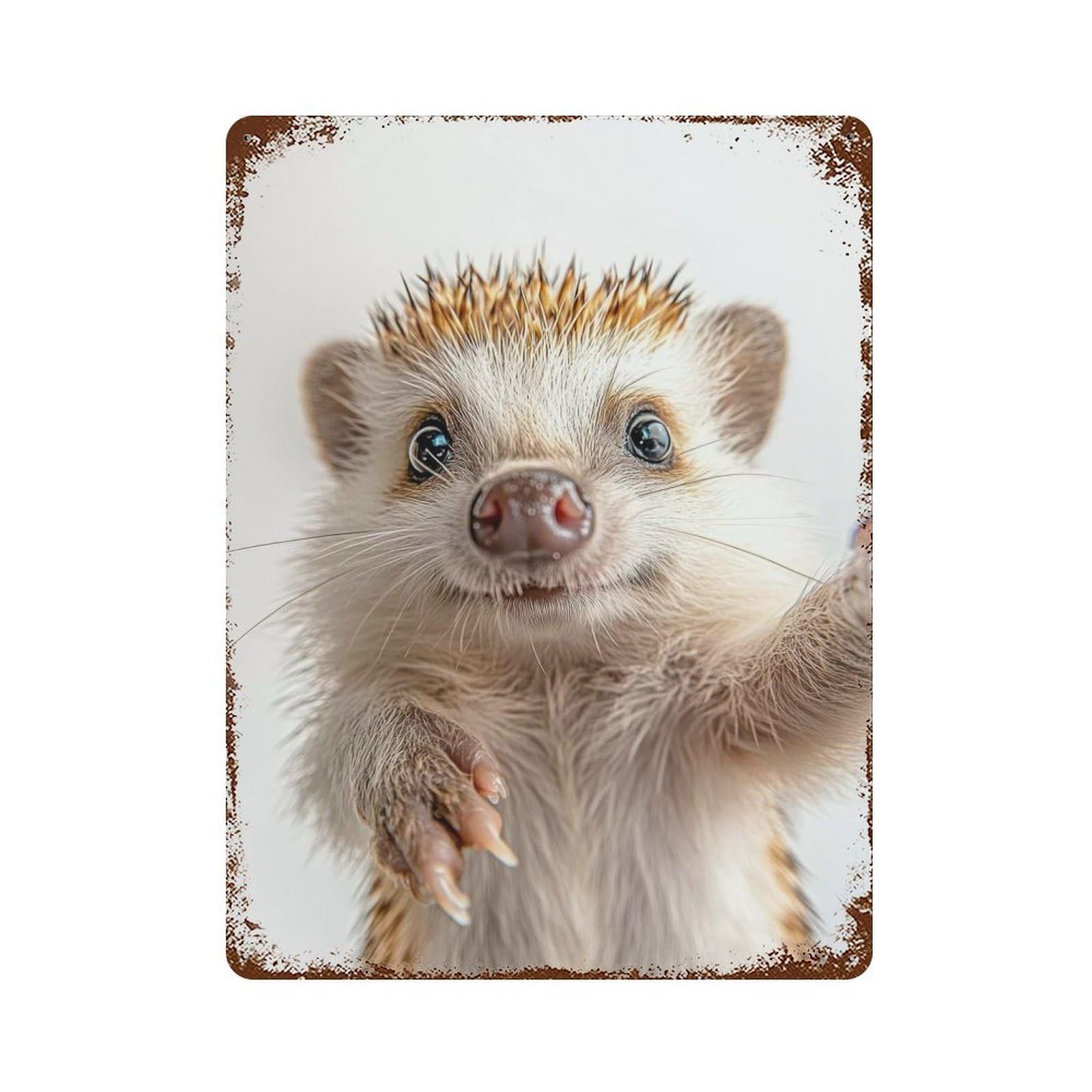 Rust Effect Cute Hedgehog Selfie Vintage Rust Metal Sign 15.7"x11.8", Rustic Home Decor for Farmhouse, Kitchen And Entryway Decor