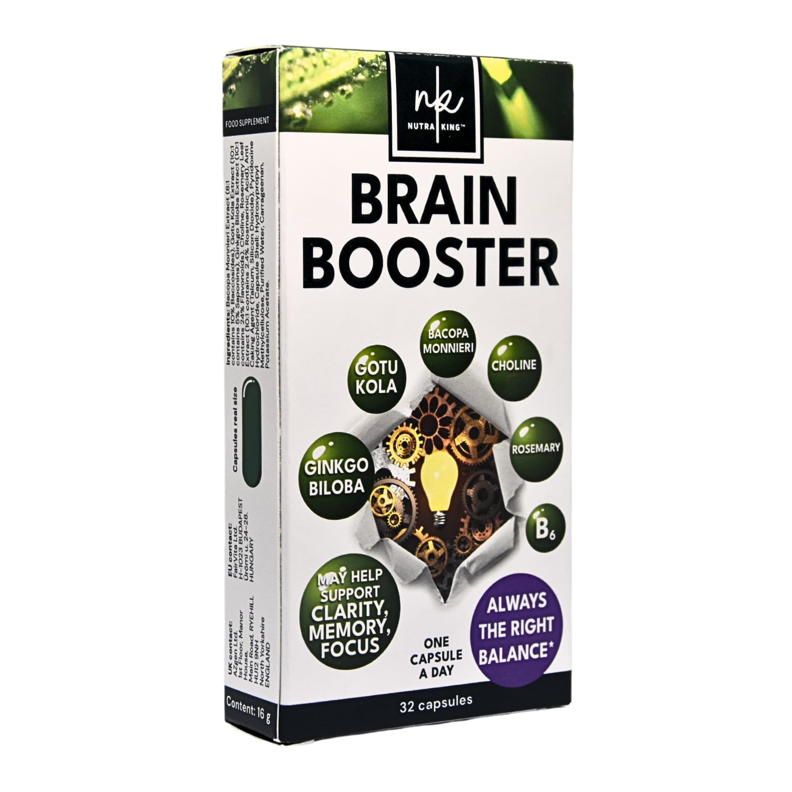 Ginkgo Biloba High Strength by NutraKing (32 Day Supply) - Brain Supplement for Focus with Ginkgo Biloba (500mg - 24% Flavonoids), Bacopa Monnieri (1200mg), Choline (50mg), Rosemary Leaf (250mg)