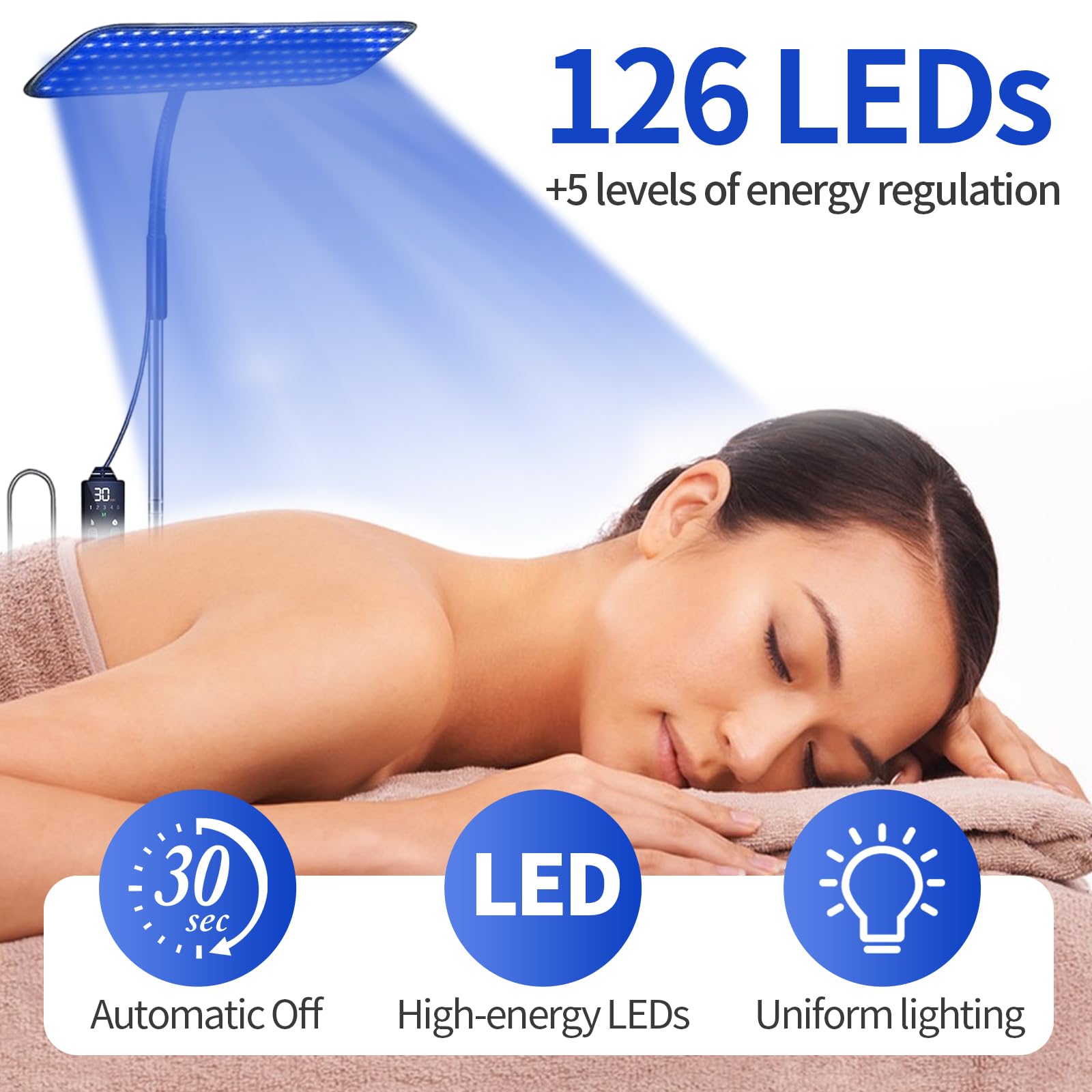 Solarium maison lampe bronzage portable 50 W lunettes socle escamotable 225 perles thérapie lumière bleue 460 NM 490 NM