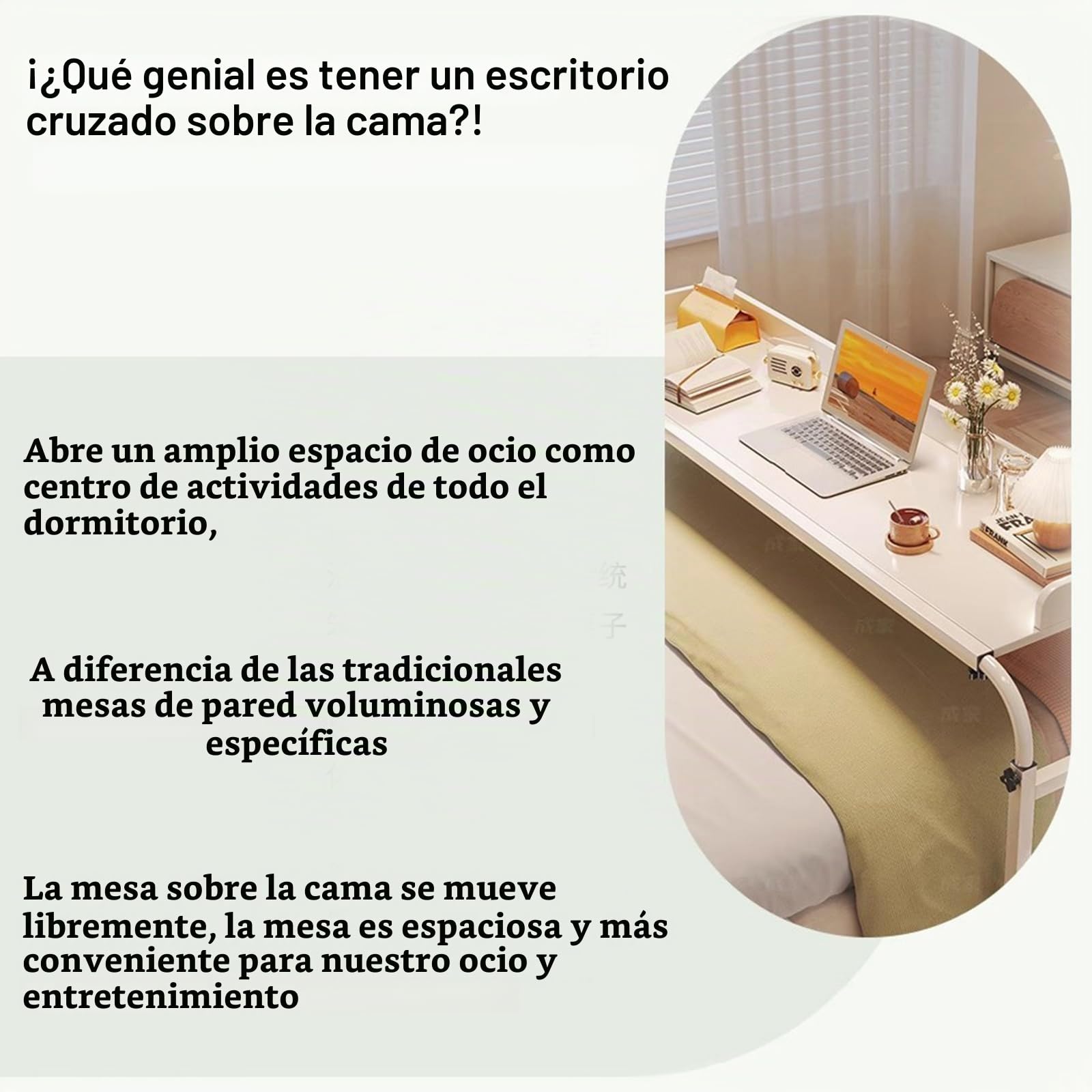 Mesa Auxiliar Ajustable 115-210CM para Sofá/Cama, Mesa de Bandeja Escritorio Portátil con Ruedas Mesa de Sobrecama Carrito para Portátil con Estante Abierto(Color:Blanco)