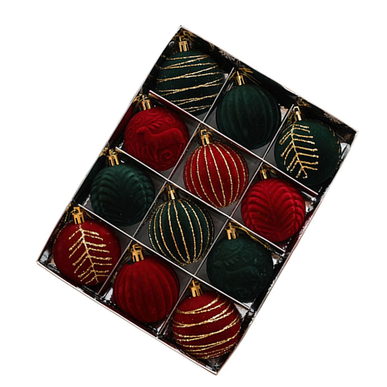 12Pcs Elegant Velvets Painted Christmas Baubles Festives Tree Decoration for Home and Party Flocking Baubles Accessories Christmas Tree Ornament