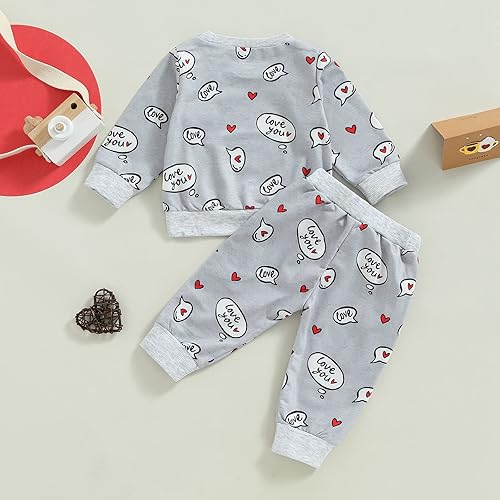 Miniatura 10 de Tsseiatte Conjunto de dos piezas para el día de San Valentín para bebé y niña sudadera de manga larga y pantalones ropa casual de 0 a 3 años