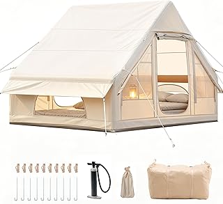 Aufblasbares Campingzelt mit Kaminöffnung & Dachfenster, Aufblasbare Zelt für 2-10per mit Luftpumpe, Zelt Aufblasbar aus Wasserdichtem Oxford-Stoff für Jahreszeiten, Schneller Aufbau Luftzelte