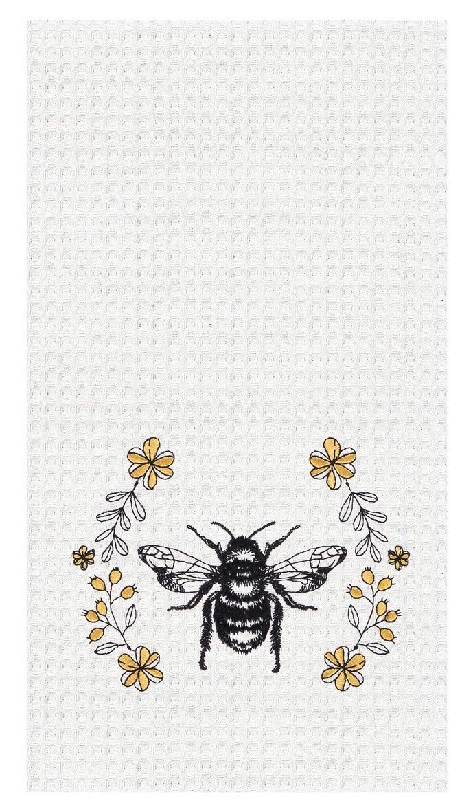 C&F Home Queen Bee Waffle Weave Kitchen Towel 18 Inches x 27 Inches