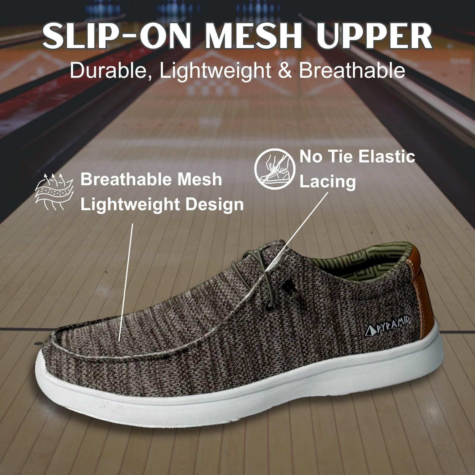 Pyramid Scarpe da bowling da uomo Path Lite "Hey Bro" senza cuciture, design leggero senza cuciture, vestibilità atletica, tomaia in maglia traspirante, suola scorrevole universale, Sabbia statica, 45