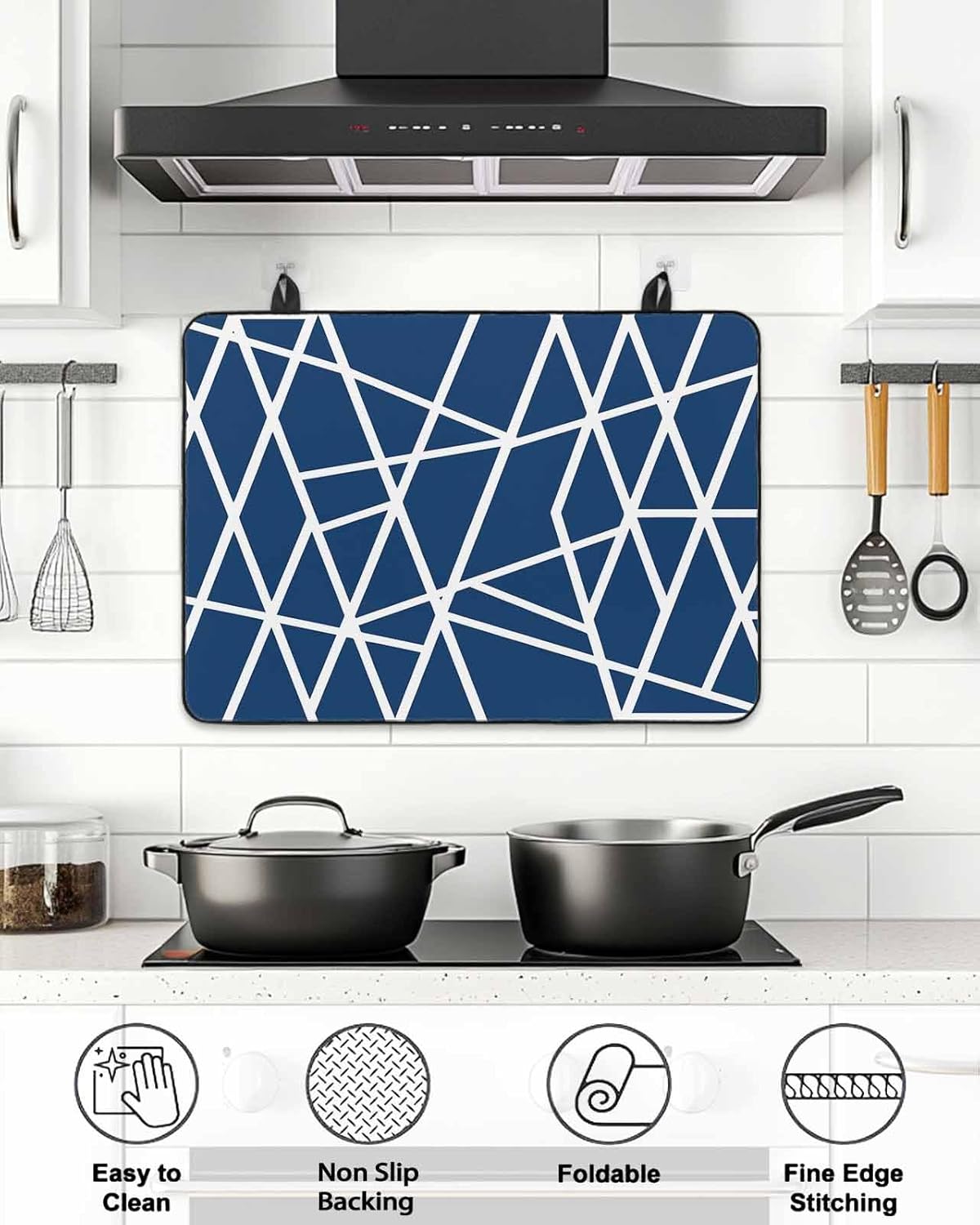 Stove Top Cover Abstract Geometric Stove Cover for Electric Stove Top Blue Lines Modern Art Glass Cooktop Covers Anti-Slip Mat Heat Resistant Countertop Protector Kitchen Decor 31"x24"