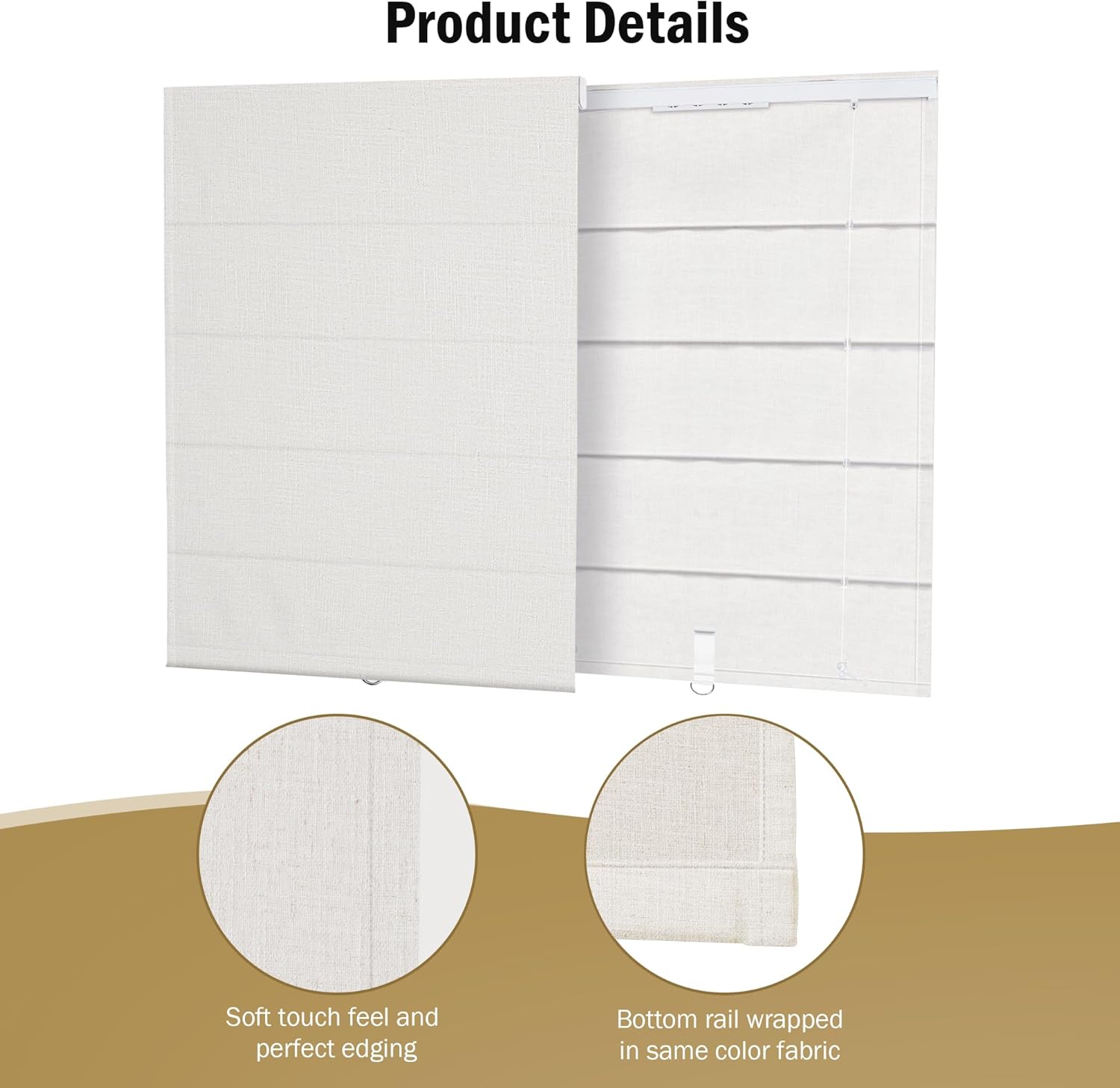 Roman Shades for Windows, 40%-50% Blackout Cordless Roman Blinds with Thermal Insulation for Living Dining Room Home Office Window Treatment, Light Filtering Off-White 35" W x 72" H