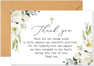48Pcs Funeral Thank You Cards Sympathy Thank You Card with Stickers Envelopes Flower Cross Bereavement Card with Message for Memorial Service Loved Ones Celebration of Life