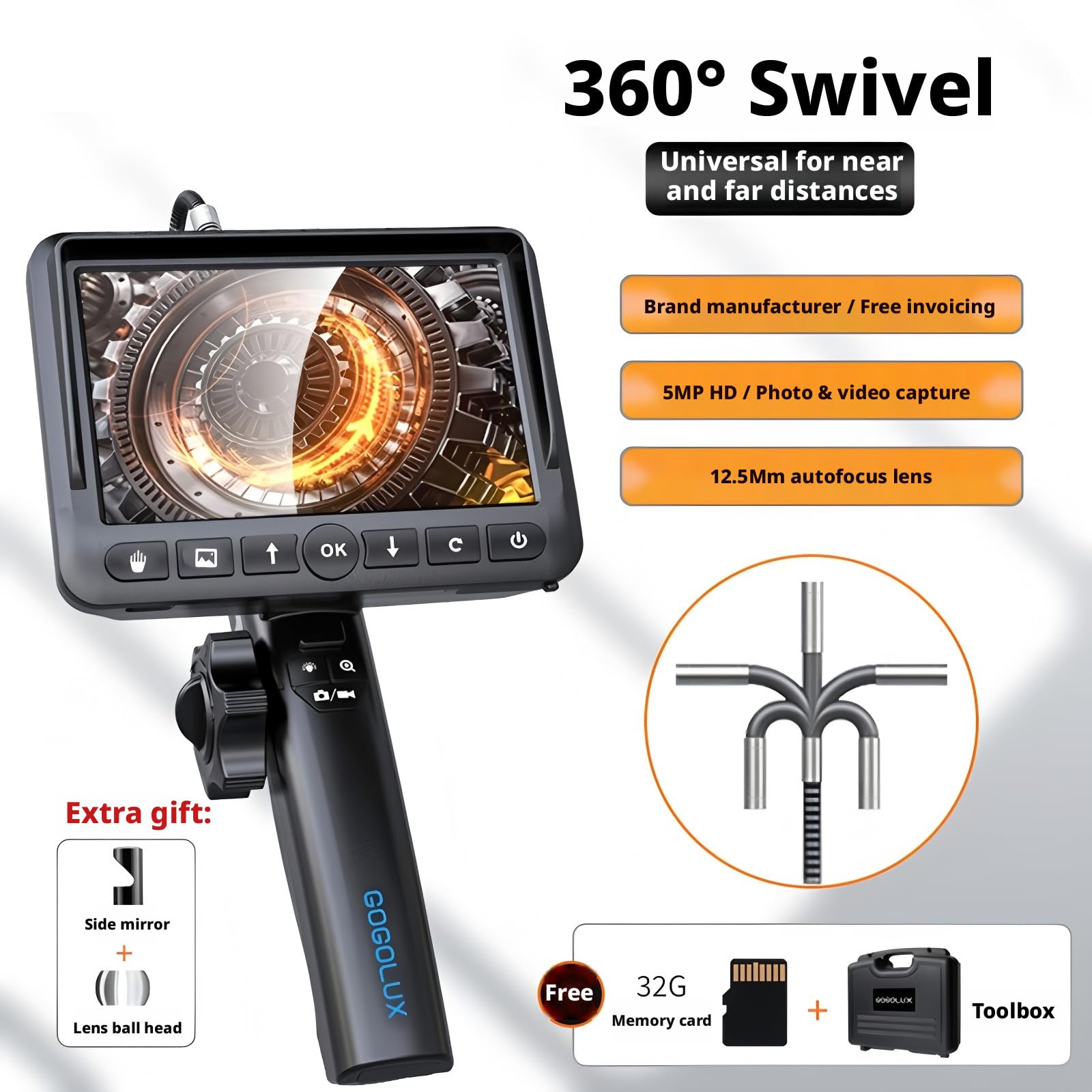 GL-500L Inspection camera Endoscope 12.5mm 1M Autofocus Lens 1080P