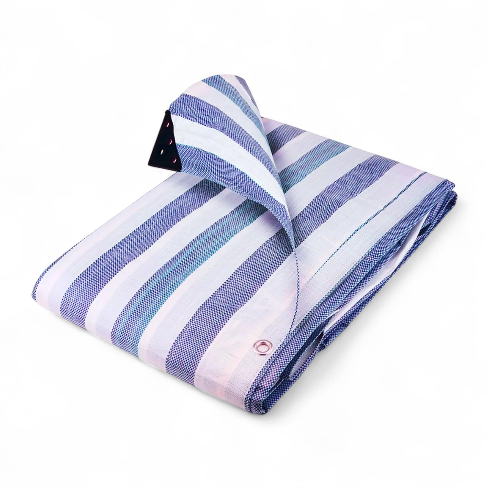 Shoplines Supplies Blue & White 170Gsm Heavy Duty Striped Tarpaulin –Waterproof Market Stall Cover – Uv Protected Outdoor Tarp With Eyelets & Corner Reinforcements (, 4.5M X 6.0M (15' X 20'))