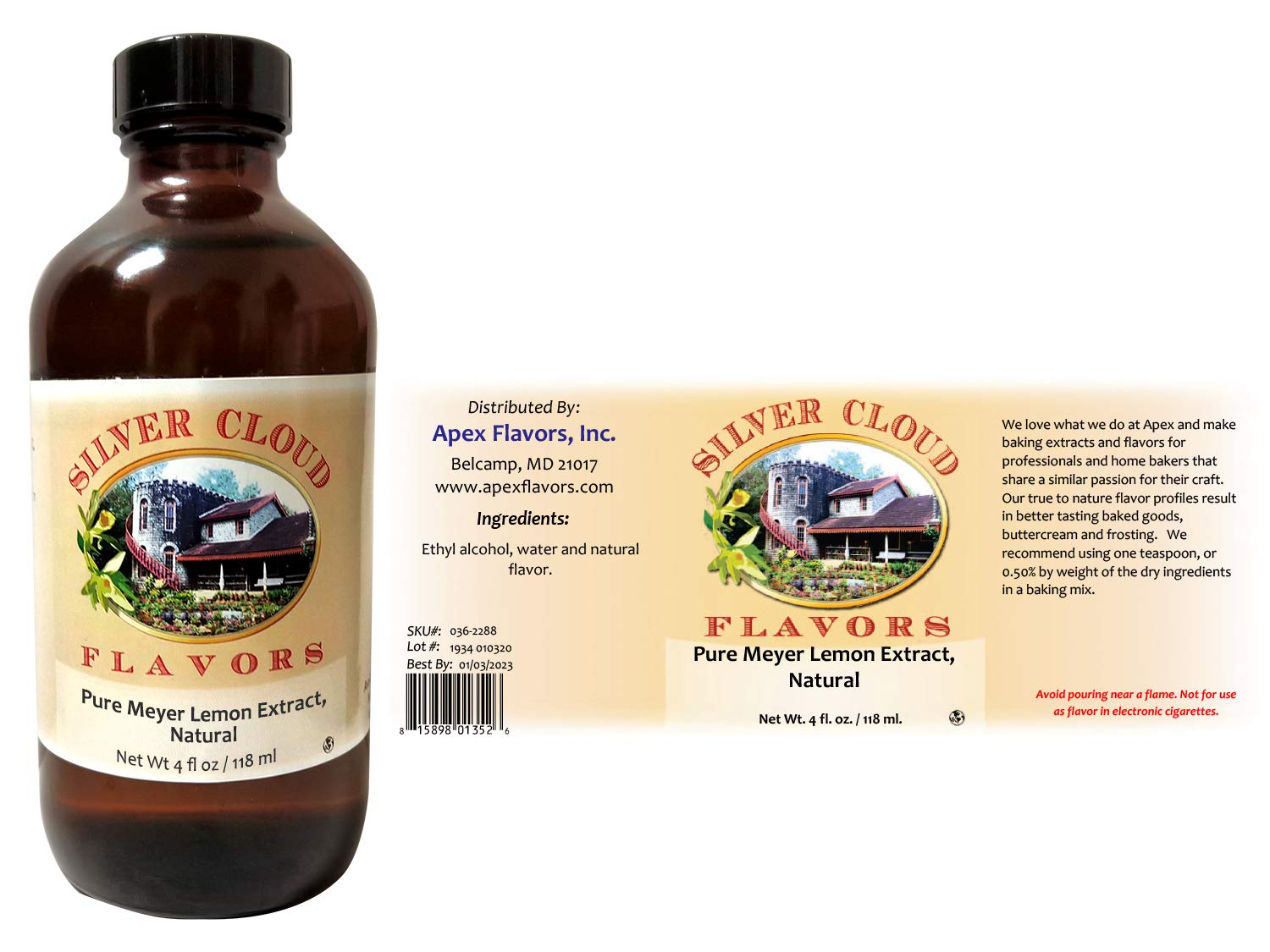 Amazon.com: Pure Meyer Lemon Extract, Natural - 4 fl. oz. glass bottle :  Grocery & Gourmet Food