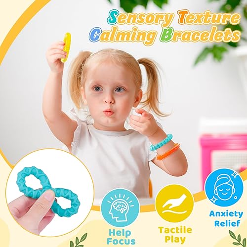 Miniatura 6 de Juguetes sensoriales elásticos para niños paquete de 4 pulseras antiestrés para llevar, juguetes calmantes para niños con autismo, TDAH, necesidades
