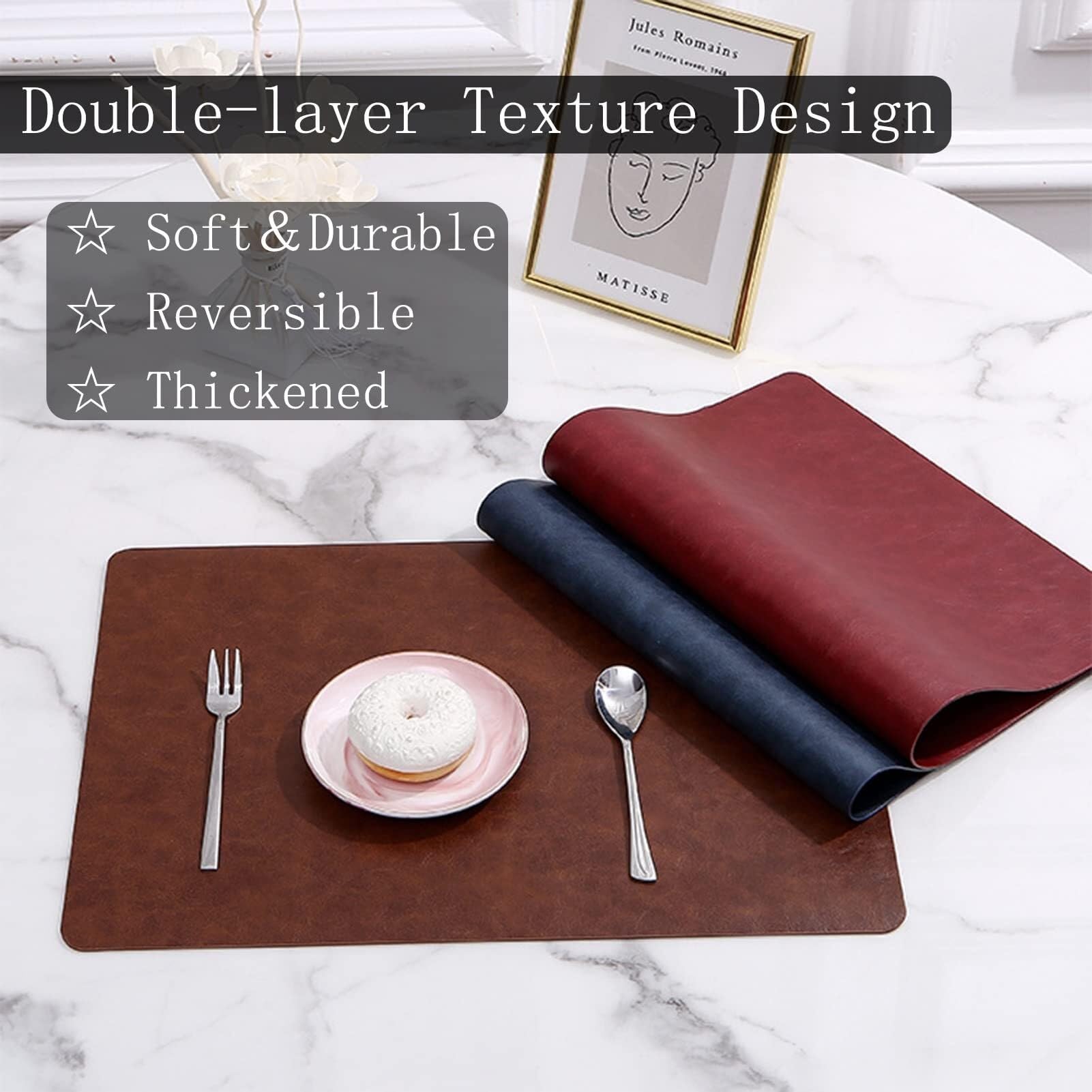 Lot de 6 sets de table rectangulaires en cuir synthétique, imperméables, faciles à nettoyer, résistants à la chaleur, antidérapants pour décoration de cuisine (noir, lot de 6)