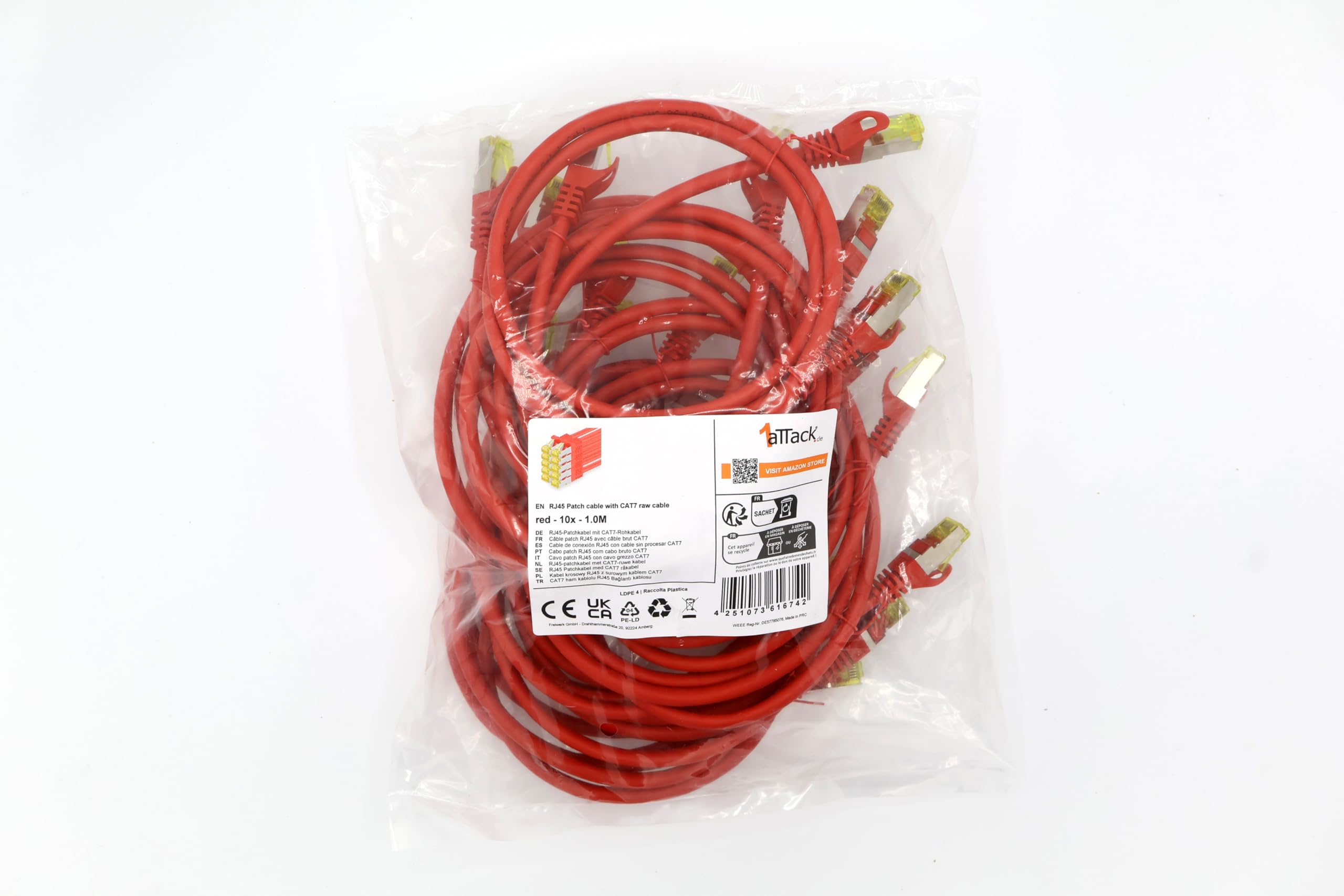 1aTTack.de Cat.7 network cable 0.5 m black pack of 5 Cat7 Ethernet cable network LAN cable raw cable 10 Gb s SFTP PIMF LSZH set patch cable with Rj 45 plug Cat.6a — view 92