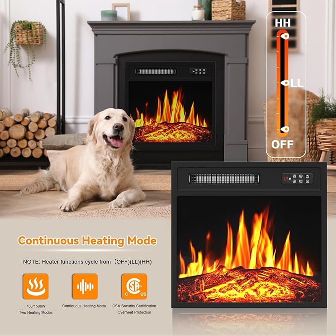 Insertable de Chimenea Eléctrica PRETZI 18", 750/1500W, Control Remoto miniatura 5