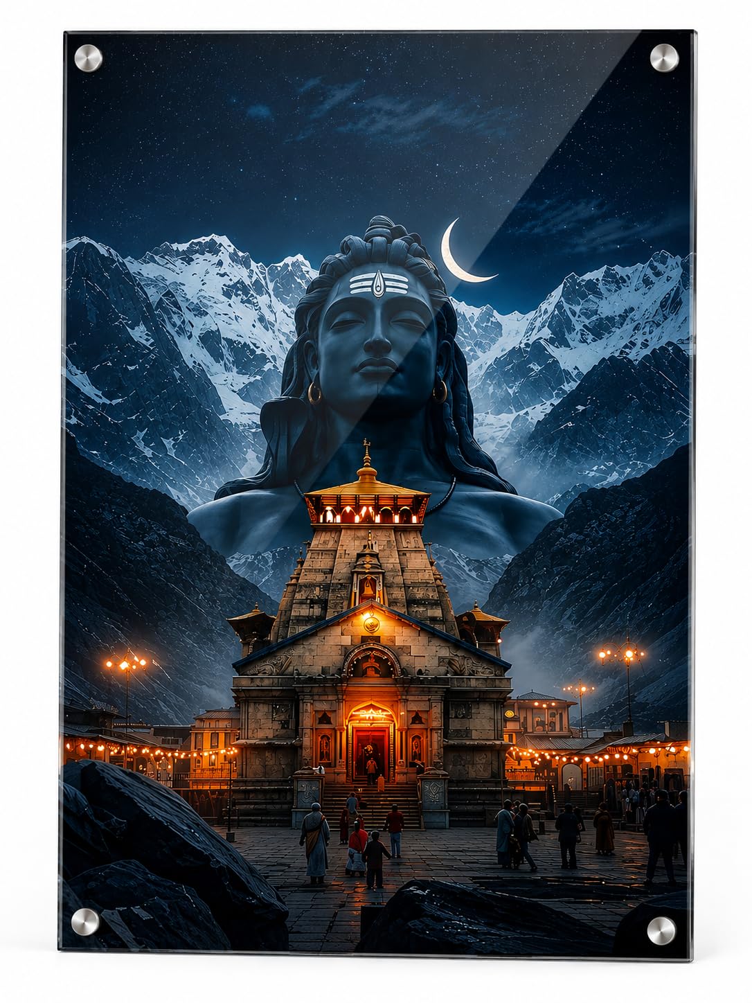 Ashani Creation Kedarnath Temple with Lord Shiva Acrylic Wall Decor | Premium UV Printed Glossy Acrylic Wall Art with Studs | Waterproof Spiritual Wall Hanging for Living Room, Office, Temple | 12 x 18 Inch (As_UV_kedarnath_12X18)-image-34