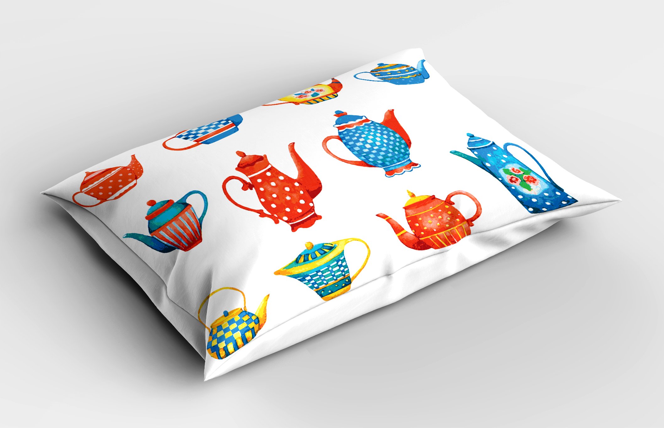 Ambesonne Tea Party Pillow Sham, Colorful Teapots Various Shapes Sizes Breakfast Ceramic Design, Decorative Standard King Size Printed Pillowcase, 36