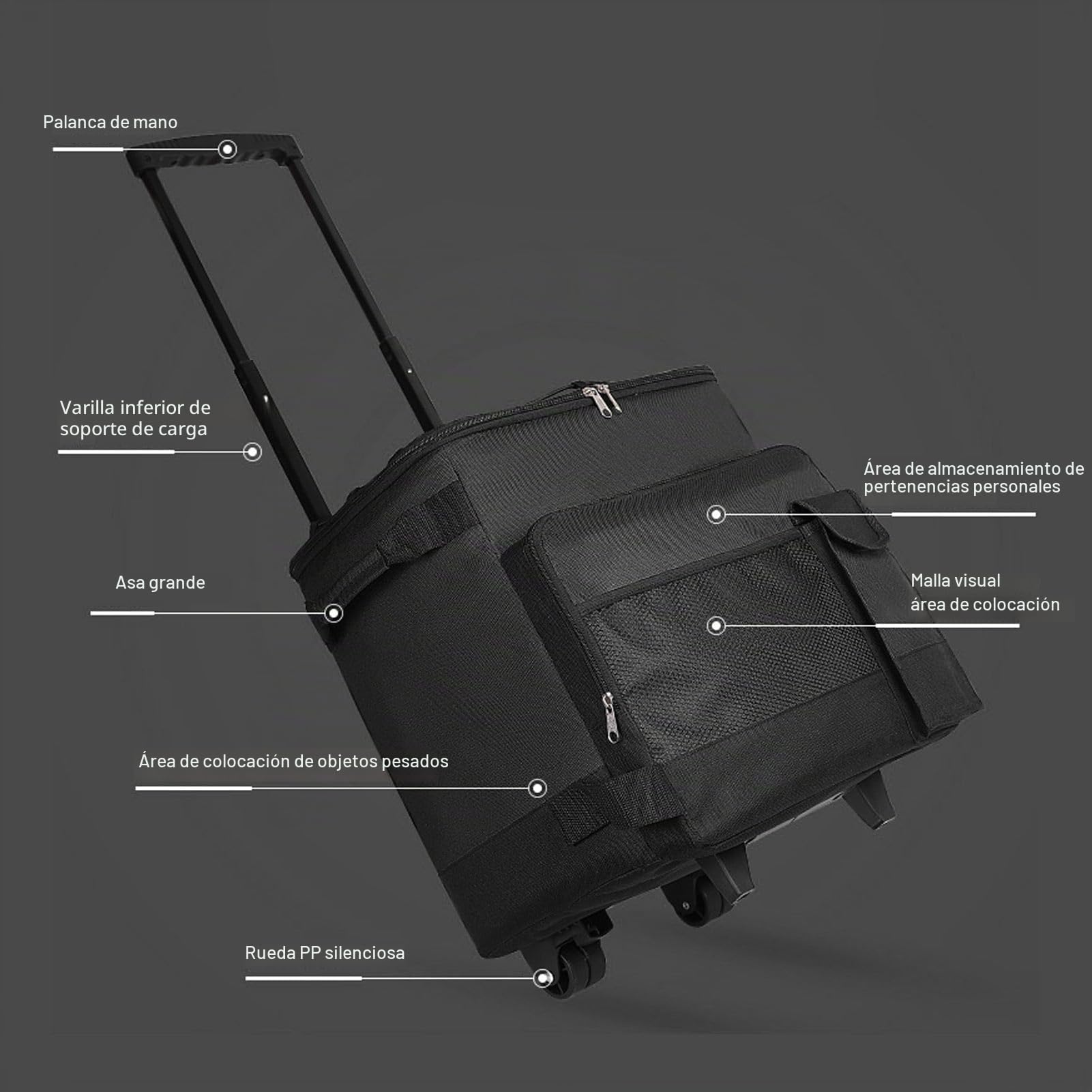 Buachois Enfriador Grande con Ruedas, 43L Refrigerador de Portátil Bolsa Isotérmica de Cofre de Hielo Impermeable con Tirones de Enfriamiento de Cañón Múltiple Plegable de Cierre Bolsillo de Aislado