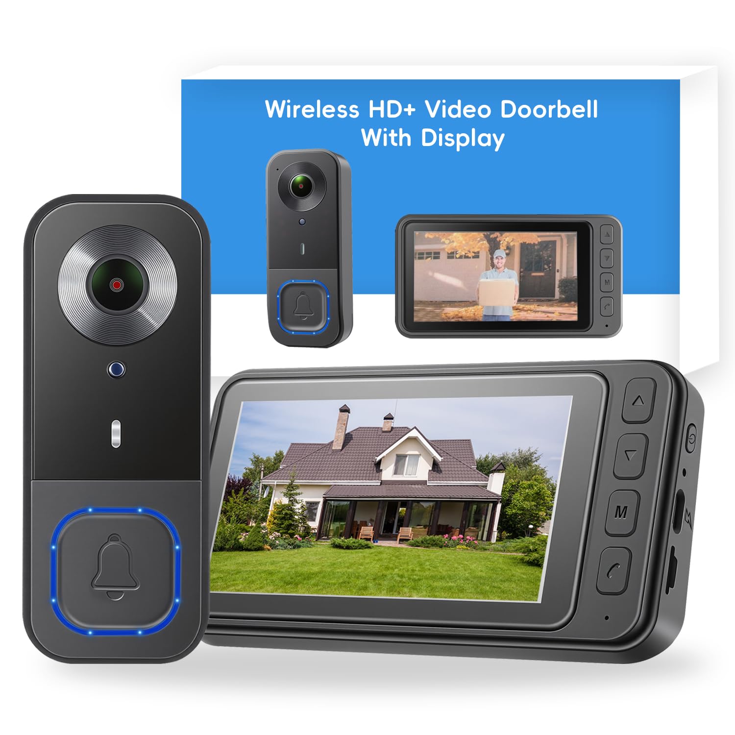 Eaula Videns Wireless Video Doorbell Camera, 4.5" IPS Display, 170° Wide Angle, Night Vision, Two-Way Audio, IP65 Waterproof, No App & No Monthly Fee