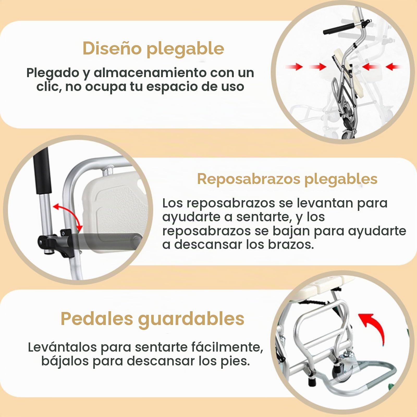 Silla de Ducha para Personas Mayores, Silla de Ducha con Ruedas Plegable