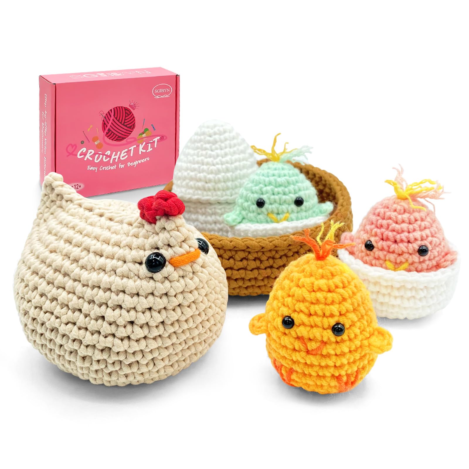 SGIBYN Crochet Kit for Beginners, Chicken Animals Amigurumi Set with Video