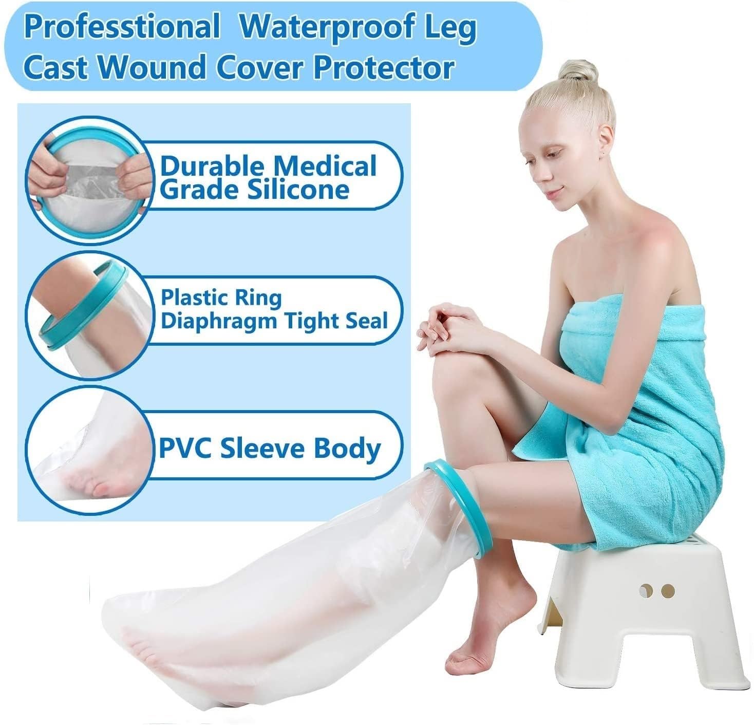 GENERIC Spancare Pharmaceutical Waterproof Leg Cast Cover For Shower & Bath,Reusable Sealed Watertight Cast Protector (Leg Cast Protector),Fracture,One Size, clear